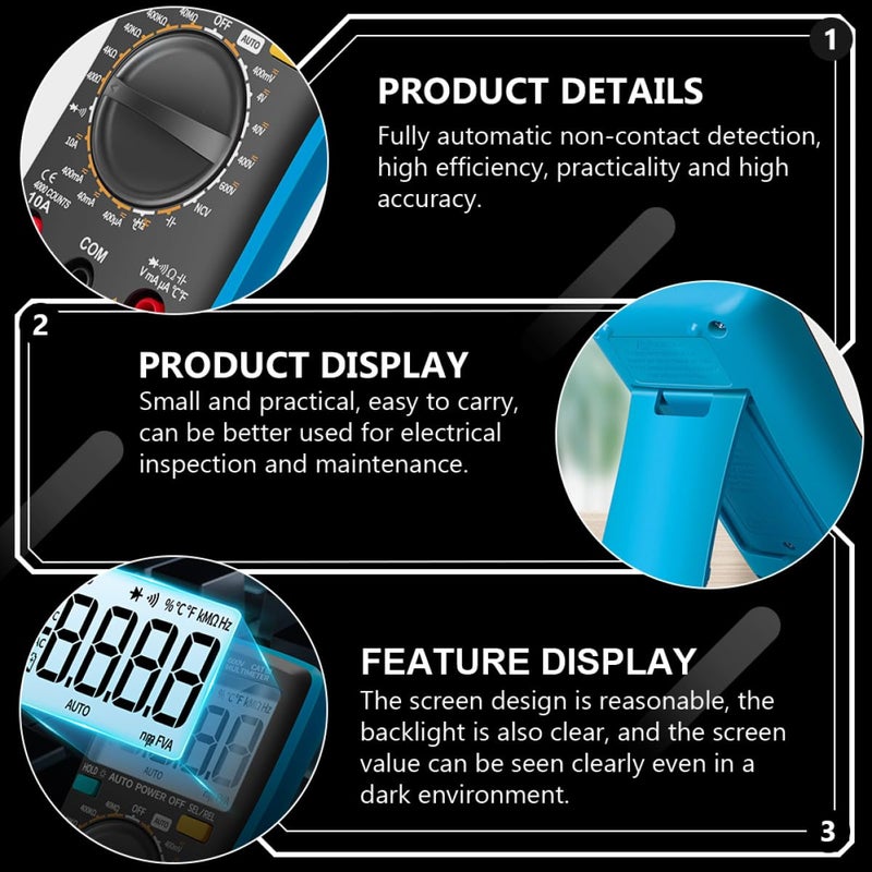 Blue Digital Multimeter with Non Contact Detection Double Fuse Safety Accurate Volt Ohm Tester - Image 4